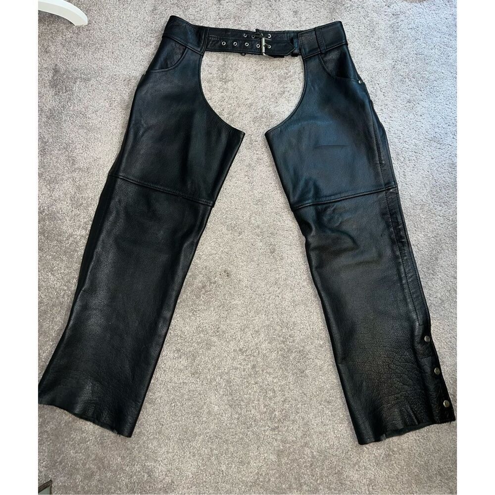 Leather Black Belted Riding Chaps Size Large Mens/Womens
